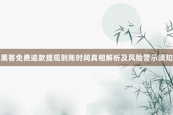 黑客免费追款提现到账时间真相解析及风险警示须知