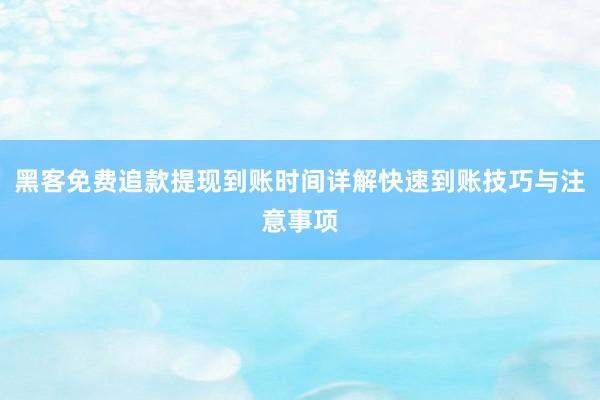 黑客免费追款提现到账时间详解快速到账技巧与注意事项